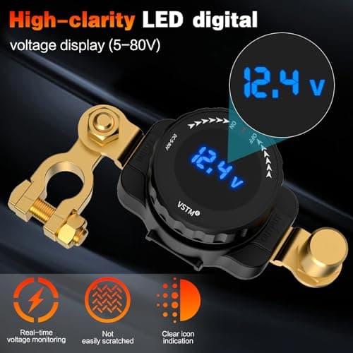 Top Post Battery Disconnect Switch with Voltmeter, 5V-80V Car Battery Disconnect Switch, Negative On/Off Master Isolator Power Cut Shut Off for Car, RV, Boat, Truck, ATV - Thumbnail 2