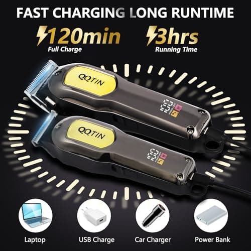 QQTIN Hair Clippers for Men, Cordless & Corded Professional Clippers Set, 7500RPM Rechargeable Hair Cutting Kit with Precision Blades & Guide Combs, Ideal for Barbers & Home Use (Silver) - Thumbnail 3
