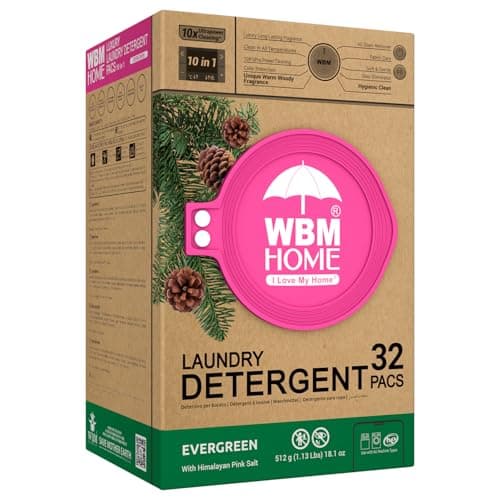 WBM Laundry Detergent Pods - Ultra-Concentrated, Hypoallergenic, Stain-Fighting, Evergreen Scent, 32-Pack, Recyclable Packaging for Eco-Friendly Cleaning - Image 1