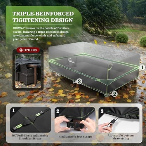 UIRWAY 600D Patio Furniture Covers-Upgraded 5 Layers Tough Oxford Fabric Waterproof Outdoor Table Cover for Heavy Duty Table and Chairs with Triple-Layer Windproof Design Fits 98" L × 78" W × 32" H - Thumbnail 4