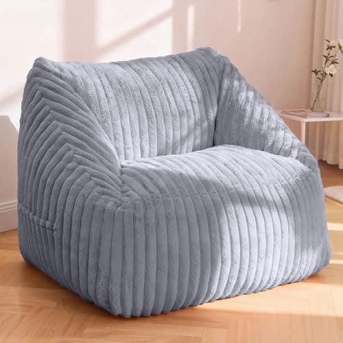 HABUTWAY Bean Bag Chair, Giant Bean Bag Chairs for Adults and Kids, Bean Bag Sofa, Lazy Floor Sofa, Faux Fur Beanbag Chair with Armrests for Living Room Bedroom (Grey) - Image 1