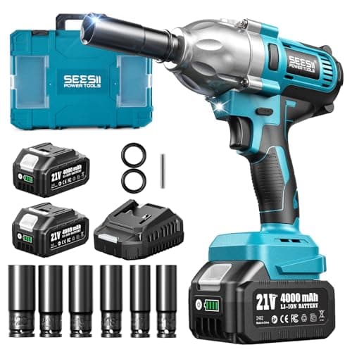Seesii Impact Wrench 665 FT-LBS(900N.m) 3300IPM 1/2 Impact Gun High Torque Electric Impact Driver Cordless Impact Wrench with 21V 2x4.0Ah Battery 6 Sockets&Case for Home Car Tire Lug Nut Removal Tool - Image 1