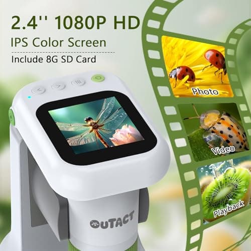 Microscope for Kids, 1000X 2 in 1 Desktop & Handheld Digital Microscope, 1080P 2.4' HD Portable Photo Video Function 8 LED Light 8G SD Card 6 Slides Christmas Birthday Gifts for Kids - Thumbnail 4