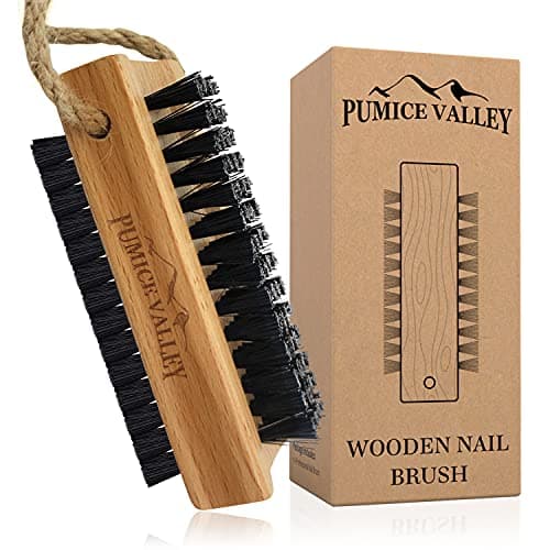 Wooden Cleaning Finger Nail Brush with Nylon Charcoal Bristles & Hanging Rope - Double-Sided Fingernail Brush for Scrubbing Fingernails and Toes (Beechwood) - Image 1