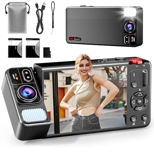 ZEOUPT Digital Camera, 4K 64MP Cameras for Photography, 270°Flip Screen Vlogging Camera, Autofocus, Flash, 18X Zoom, 2 Batteries, 64GB Card, Point and Shoot Digital Cameras for Kids Teens, Black - Image 1