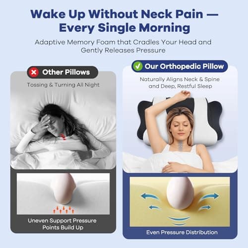 DONAMA Cervical Neck Pillow for Pain Relief, Orthopedic Contour Neck Pillow with Memory Foam Ergonomic Pillows with Dual Heights for Back, Stomach and Side Sleepers (Dark Black) - Thumbnail 2