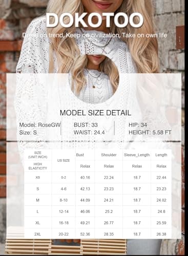 Dokotoo Fall Sweaters for Women Round Neck Crochet Long Sleeve Sweater Tops Casual Cable Knit Jumpers Pullovers M Dark Blue - Thumbnail 6