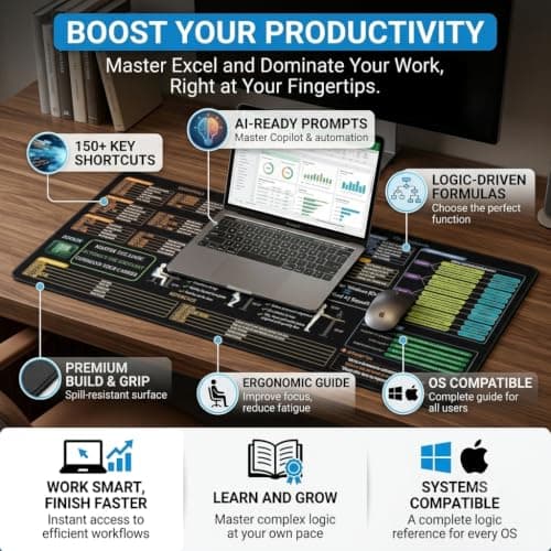 Zoolyx Excel Cheat Sheet Desk Pad - AI Copilot Ready with Logic Decision Tree - Large Shortcut Mouse Pad for CPAS, Finance & Data Analysts 31.5"x11.8" - Thumbnail 3