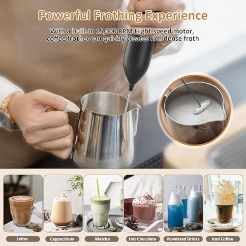 Rechargeable Milk Frother Handheld USB Type-C, Powerful Electric Foam Maker with Stand, Mini Drink Mixer for Coffee Latte, Cappuccino, Mocha, Macchiato, Frappe and Protein Powder - Thumbnail 4
