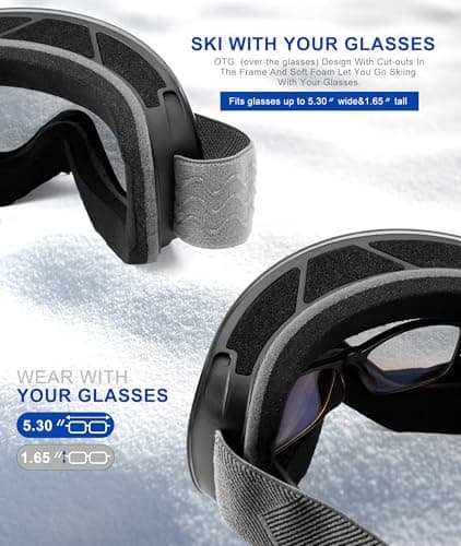 NSSIW Ski Goggles for Men Women Youth, OTG Snowboard Goggles Snow Goggles with Anti Fog and UV Protection Over Glasses 2 Pack - Thumbnail 6