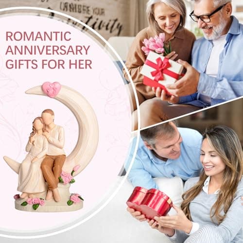 Vofstand Ivory Gifts for 14th Anniversary - Wedding Figurine Gifts for Couple Wife Her Girlfriend, Couple on Moon with Dove Resin Statue Romantic Gift for Valentine's Day Anniversarys - Thumbnail 3