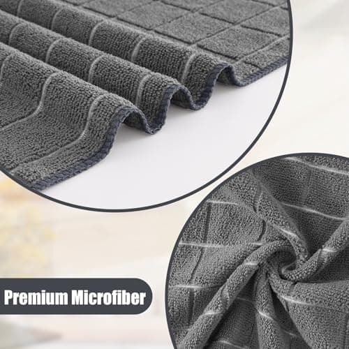 Homaxy Microfiber Kitchen Towels and Dishcloths Set, 12 Pack Soft and Absorbent Dish Hand Towels Bulk, 28 x 16 Inch & 12 x 12 Inch Quick Drying Rags for Washing Dishes, Grey - Thumbnail 2