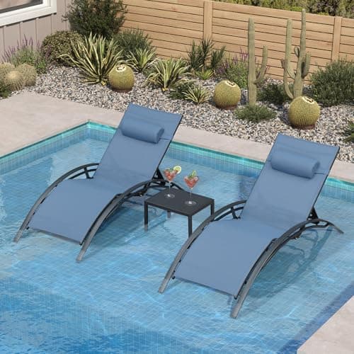 PURPLE LEAF Patio Oversized Chaise Lounge Chair Set with Side Table Pool Adjustable Recliner Chairs for Outside Beach Outdoor Sunbathing Tanning Poolside Lounger Chair, Indigo - Image 1
