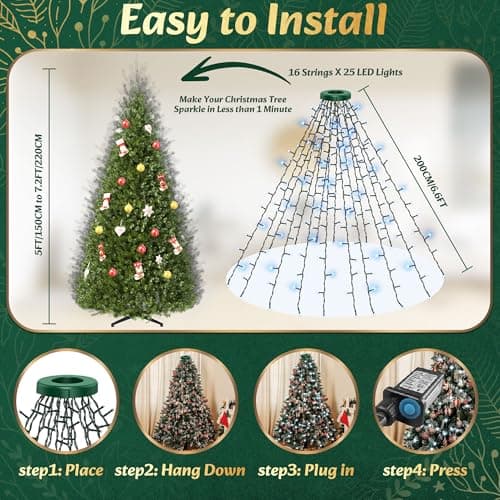 Christmas Trees Lights - 400 LEDs Tree Twinkle Lights for Christmas Tree,6.6FT x 16 String Xmas Decorations Lights Fairy Tree Light 8 Mode for Xmas Fir Pine Party Decoration White - Thumbnail 5