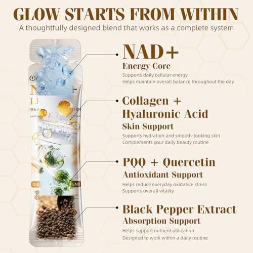 AirVigor NAD+ Liquid Supplement for Radiant Skin & Beauty Support, Daily Vitality Wellness Formula with Collagen Peptides, Hyaluronic Acid, PQQ & Quercetin, Pineapple Flavor Sticks, 14 Count - Thumbnail 4