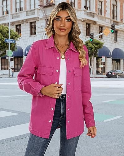 luvamia Womens Shacket Denim Women Pink Jacket For Oversized Jean Fall Pink Tops Dressy Casual Long Size Medium 8 10 (LV-LOW-788264V-F-M) - Thumbnail 3