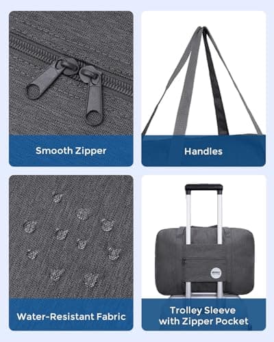 For Spirit Airlines Personal Item Bag 18x14x8 Travel Duffel Bag Underseat Foldable Carry-on Luggage for Women (B- Denim Grey) - Thumbnail 6