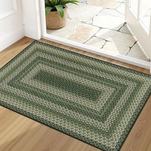 Ileading Braided Print Doormat 2x3, Washable Non-Slip Pet Friendly Entry Mat, Farmhouse Jute Style with Concentric Design, Stain Resistant for Entryway, Kitchen & Laundry Room - Image 1