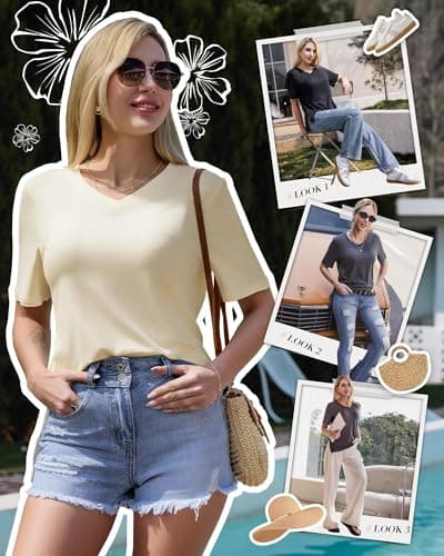 GAYHAY Rust Red V Neck T Shirts for Women - Soft Short Sleeve Basic Tees Comfortable Spring Summer Casual Trendy Tops 2025 - Thumbnail 2