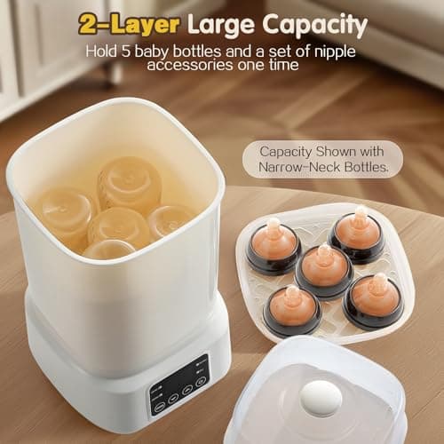 Baby Bottle Steamer and Dryer: 8 in 1 Compact Electric Steam - Portable for Travel and Home Use - for Baby Bottles Pacifiers Breast Pump Parts and Other Newborn Essentials BPA Free Auto Shut Off - Thumbnail 5