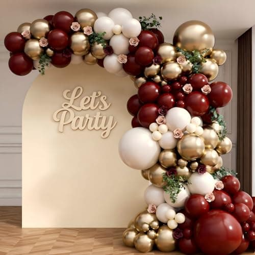 160Pcs Burgundy Balloon Garland Arch Kit with Burgundy Maroon Sand White Metallic Gold Nude Balloons for Bridal Shower Wedding Graduation Birthday Party Decorations - Image 1
