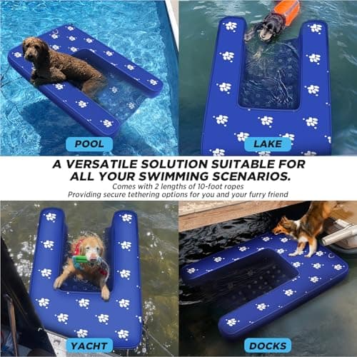Inflatable Dock Platform, Dog Boat Ramp Floating Non-Slip Oxford and PVC with Lagre Water Ramp for Dogs Pool, Dock, Lake with Traction Rope, Manual Air Pump (4.7ft x 3ft x 6in) L02 - Thumbnail 3