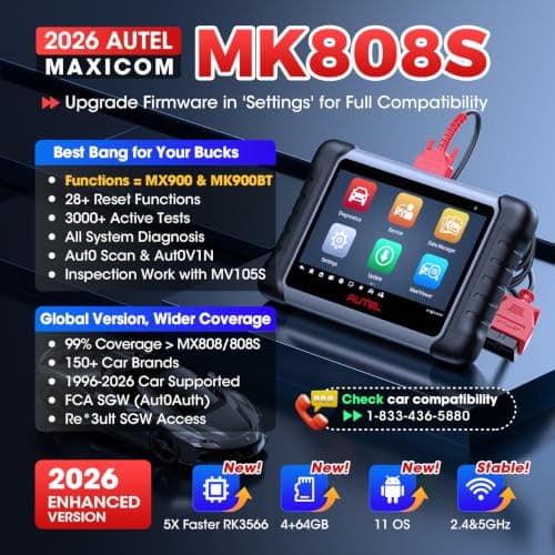 Autel Scanner MaxiCOM MK808S, 2026 OBD2 Scan Tool as MaxiCheck MX808S MX900 MK900BT MK808BT Pro, 3000+ Active Test, 28+ Service for 200+ Brands, OE All System Diagnostics, FCA & SGW, 10X Faster OS 11 - Thumbnail 2