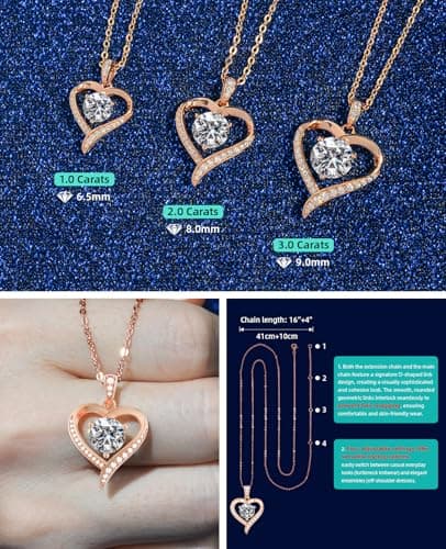 Valentines Day Gifts for Her - Heart Pendent Necklaces for Women, 1-3ct Moissanite Necklace with I love U Engraving - Anniversary Birthday Gifts for Wife, Girlfriend, Mother, 925 Silver Jewelry - Thumbnail 5