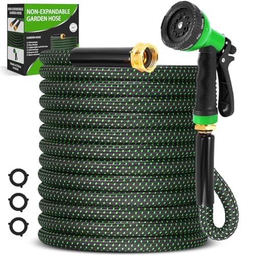 Garden Hose 50ft, Non-Expanding Flexible Hose, Lightweight, Kink Free, Sturdy, Leak-Proof, Portable, Water Hose with 10 Function Nozzle for Outdoor, Yard, Lawn, Car Wash and Camper Use