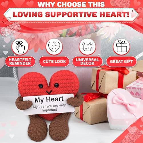 Heart Plush Valentines Day Gift for Her, Him - Crochet Plushies Stuffed Hearts Gift with Motivational Card | Crochet Heart Soft Knitted Encouragement Support Keepsake for Girlfriends, Womens, Wife - Thumbnail 4
