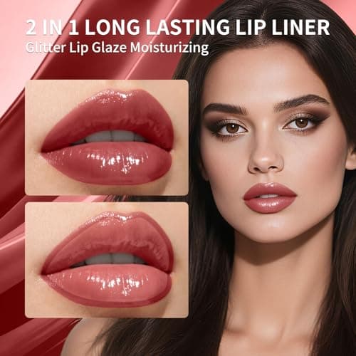 CAMERIC Peel Off Lip Stain Liner 2-in-1 Lip Gloss Oil Makeup Combo, Lip Liner Stain Smudge-Proof, Highly Pigmented Color, Transfer-Proof, Waterproof, Glitter Lip Glaze Moisturizing - Thumbnail 6