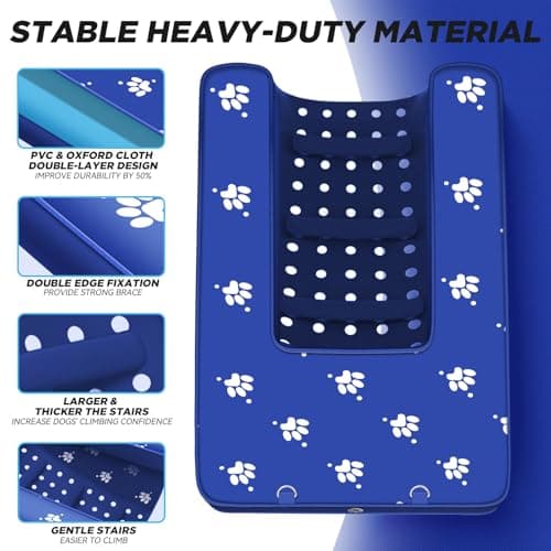 Inflatable Dock Platform, Dog Boat Ramp Floating Non-Slip Oxford and PVC with Lagre Water Ramp for Dogs Pool, Dock, Lake with Traction Rope, Manual Air Pump (4.7ft x 3ft x 6in) L02 - Thumbnail 5