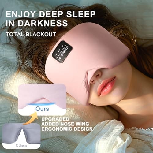 LC-dolida Sleep Mask with Bluetooth Headphones, Ice Silk Sleep Headphones with Bluetooth 5.4, Total Blackout Eye Mask for Sleeping, Sleep Soft Mask for Women Men, All Night Sleep, Travel(Pink) - Thumbnail 4