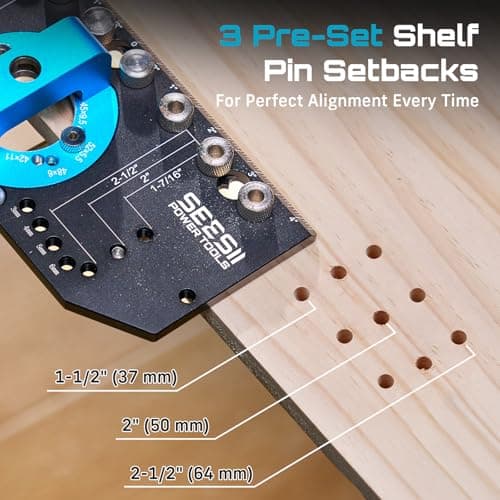 SEESII 3-in-1 Cabinet Hardware Jig Aluminum Alloy for 35mm Concealed Hinge; 5mm& 1/4" Shelf Pin;Handle template with Adjustable Edge and Quick Clamp for Hinge Hole& Shelf Hole for Woodworking&Home DIY - Thumbnail 6