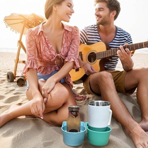 YISARSH Beach Cup Holder with Large Capacity, Stable Sand Drink CupHolders for Phones and Small Items, Beach Trips Must Haves, Pack of 6, Purple Green Yellow Orange Teal Blue - Thumbnail 3
