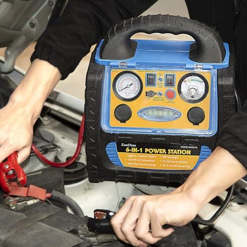ZunDian 6-in-1 1800 Amp Jump Starter with Air Compressor 260PSI Tire Inflator, 12V Car Battery Jumper Starter Booster Pack for Truck Automotive Battery, Portable Power Station 400W AC Power Inverter - Thumbnail 2