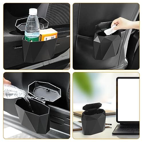 Wontolf Mini Car Trash Can Bin Garbage Can with Lid and 60pcs Trash Bags, ABS Diamond Design Dustbin Car Organizer Container Accessories - Thumbnail 3