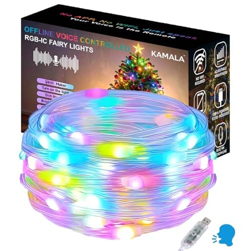 AI Smart Color Changing Fairy Lights, 32.8ft RGB+IC Offline Voice Control Light Twinkle No App/No WiFi Required,Dimmable Xmas Music Sync Lights for Kids Bedroom, Party, 7 Colors & 13 Lighting Modes - Image 1