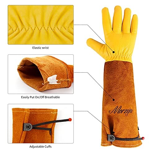 Gardening Gloves for Men&Women, [2024 Updated] Professional Rose Pruning Gloves Thorn Proof, Adjustable Cuff, Breathable Leather Cowhide Long Garden Gloves,Garden Gifts & Tools for Gardener,Yard Work - Thumbnail 4