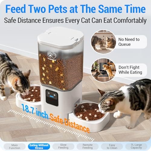 Frienhund Automatic Cat Feeders 2 Cat with Slow Feed: 7L Dual Automatic Dog Feeder with 5G WiFi, Double Auto cat Food Dispenser for Multiple Pets, Detachable for Easy Clean - 29 Cup (ACF190W-B) - Thumbnail 3