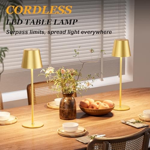 Cordless Table Lamp Rechargeable Gold - KK 2 Pack 5000mAH Battery Operated Lamp for Dining Table, 3 Color Stepless Dimming Waterproof LED Wireless Lamp for Counter, Outdoor Patio, Touch Control - Thumbnail 4