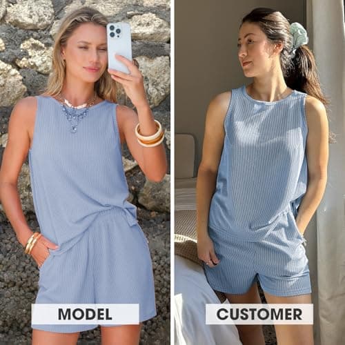 EXLURA Women's Summer 2 Piece Outfits Sleeveless Tank Top Matching Shorts Sets Lounge Sets Beach Vacation Cruise Clothes 2026 - Thumbnail 2