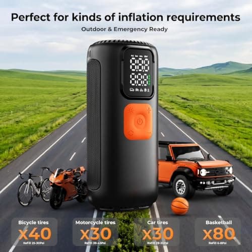 Tire Inflator Portable Air Compressor, 160 PSI Fast Inflation with 22 Cylinder Motor, Cordless Tire Pump with Digital Pressure Gauge, Auto Shut-Off, Air Pump for Car, SUV, Motorcycle, Bicycle, Black - Thumbnail 3