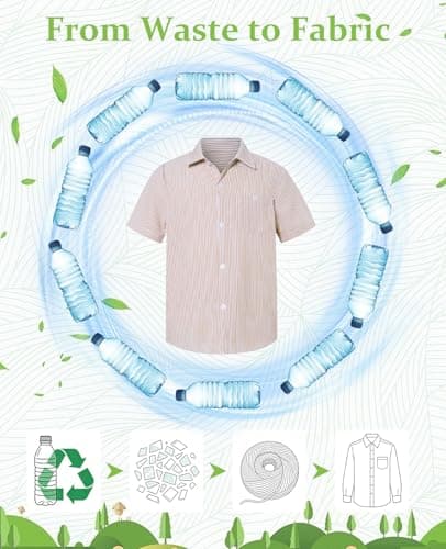 Cozople Khaki Shirts for Boys Button Up Shirt Casual Short Sleeve Funny Stripe Blouse Tops for Vacation Beach Party 7-8 Years - Thumbnail 5