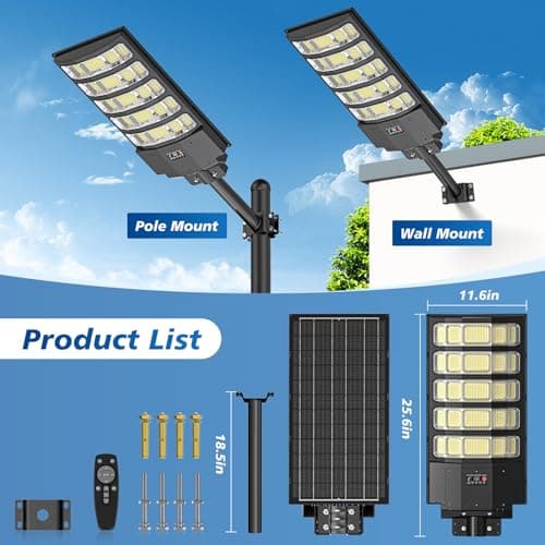 AsWonist 10000W Solar Street Lights Outdoor - 6500K Solar Lights Outdoor IP66 Waterproof, Solar Street Light Dusk to Dawn, Solar Flood Lights Outdoor Motion Sensor with Remote Control for Yard, Garage - Thumbnail 6