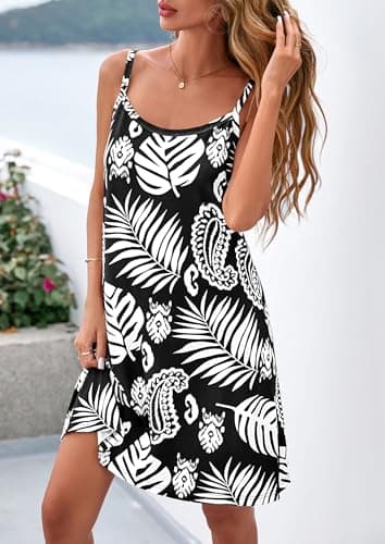 PRETTYGARDEN Women's Summer Dresses 2026 Casual Print Spaghetti Strap Sleeveless Sundress Beach Vacation Cover Ups (Black,XX-Large) - Thumbnail 3