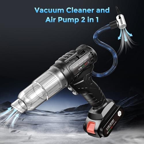Car Vacuum Portable CordlessTire Inflator for Car 2in1, 40000Pa High Power Dust Buster, Rechargeable 2 Batteries Powered Vacuum Cleaner for Office Home Pet Hair Gifts for Husband Men Black - Thumbnail 3