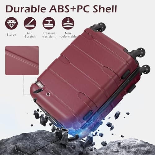 Coolife Luggage Set 3 Piece Hardside PC+ABS Suitcase with TSA Lock, Expandable Large Checked Luggage, Lightweight Rolling Carry On with Spinner Wheels(20/24/28 Inch, Radiant Pink) - Thumbnail 4