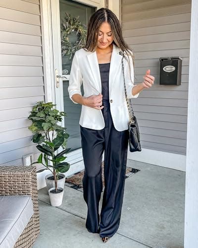 LookbookStore Women Blazer with Pockets 3/4 Sleeve Jacket Outfit Size S Brilliant White - Thumbnail 6