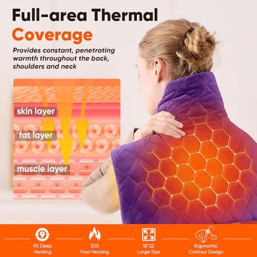 Purple Weighted Heating Pad for Neck Shoulders and Back, Mothers Day Gifts for Mom Wife Grandma, Birthday Gifts for Mom Older Women, Electric Heated Blanket with 9 Heat Options 4 Auto-Off Timer - Thumbnail 4